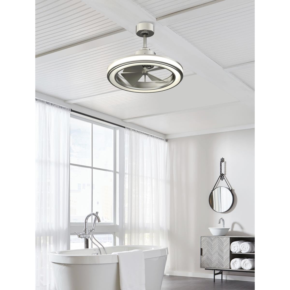 Fanimation Gleam 16 inch Indoor/Outdoor Ceiling Fan with LED Light Kit - Brushed Nickel - Image 3